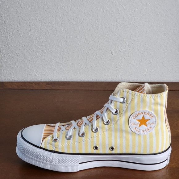 Converse Women's CTAS Lift Hi Striped A03298C White/Cyber Mango/Light Curry SZ 6 - Picture 4 of 8